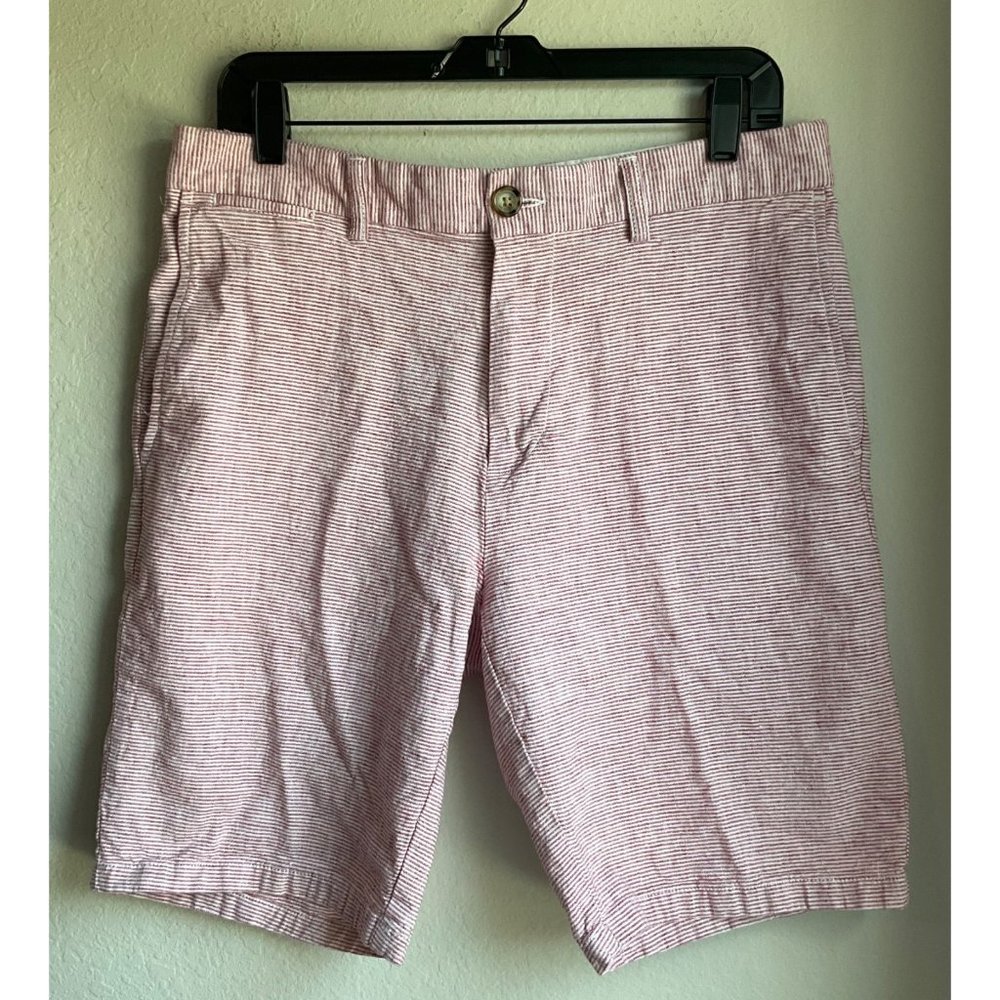Old Navy Men's Sz 32 Ultimate Slim Built-in Flex Linen Blend Striped Sho…